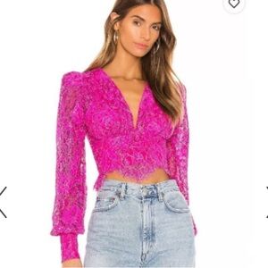 NBD Merlot blouse, color Magenta, lace, size Small